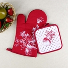 Christmas Theme Highly Recommend Kitchen Cooking Pot Holder and Oven Mitten Glove