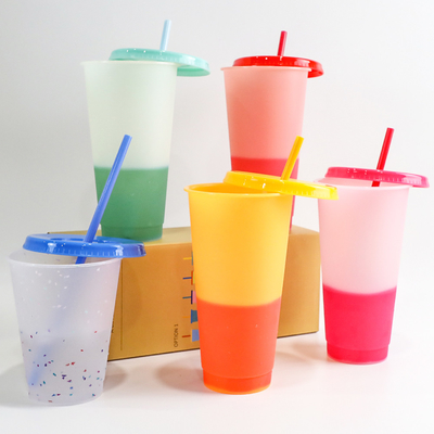 لیوان نوشیدنی پلاستیکی 16 اونس 24 اونس قابل استفاده مجدد لیوان تغییر رنگ 10*6*19 سانتی متر